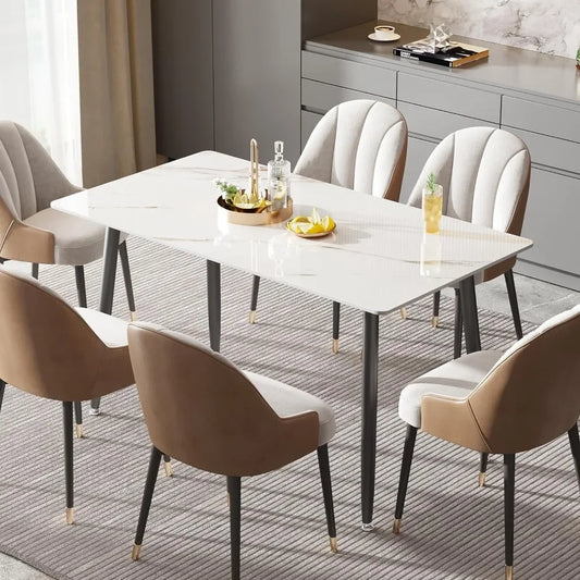 StonePeak Modern Marble Effect Dining Table | Metal Frame, 55"