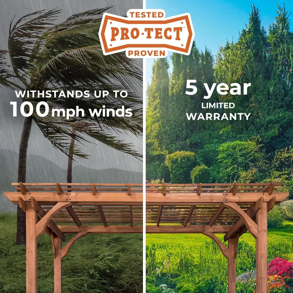 BreezeWood Cedar Pergola Gazebo | Wind-Proof, Charging Port