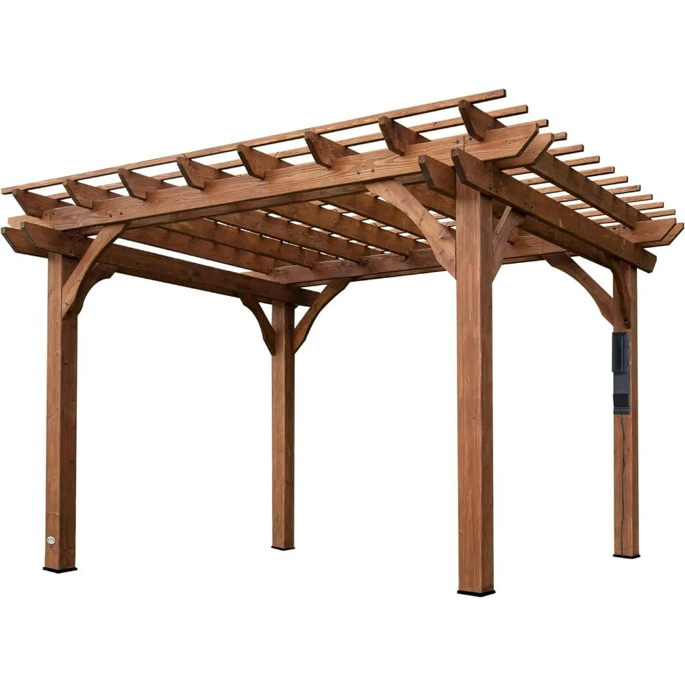 BreezeWood Cedar Pergola Gazebo | Wind-Proof, Charging Port