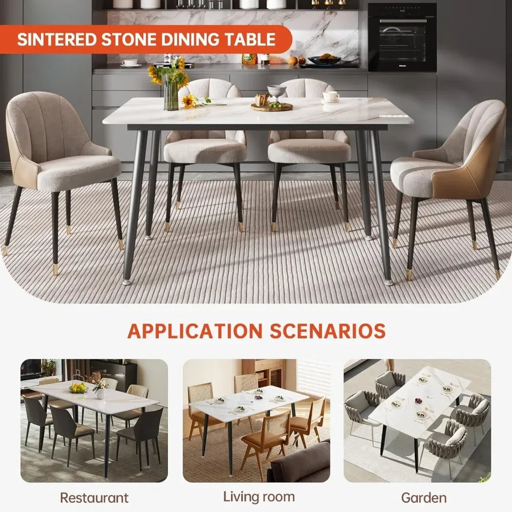 StonePeak Modern Marble Effect Dining Table | Metal Frame, 55"