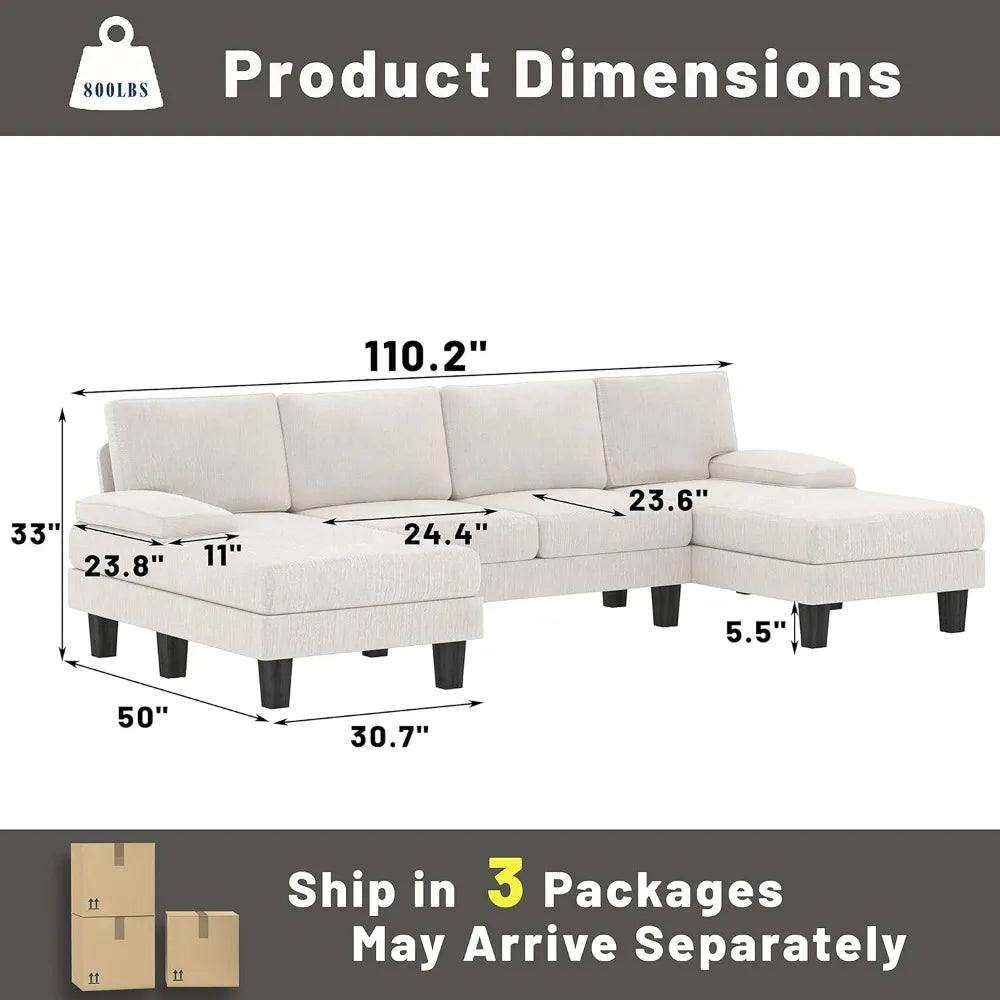 DreamDen U-Shaped Sectional Sofa - Chenille, Dual Chaise