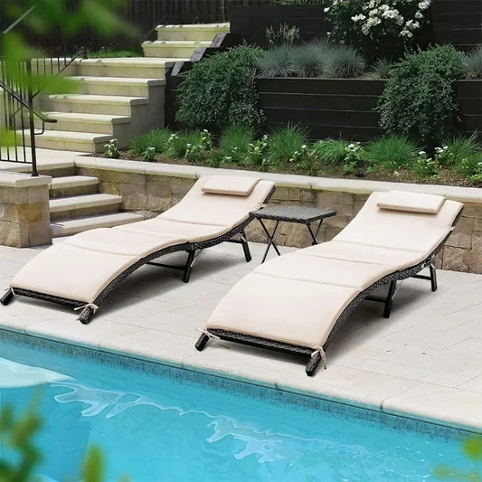 SunEase Outdoor 3-Set Lounge - Patio Cushioned Pool Chairs