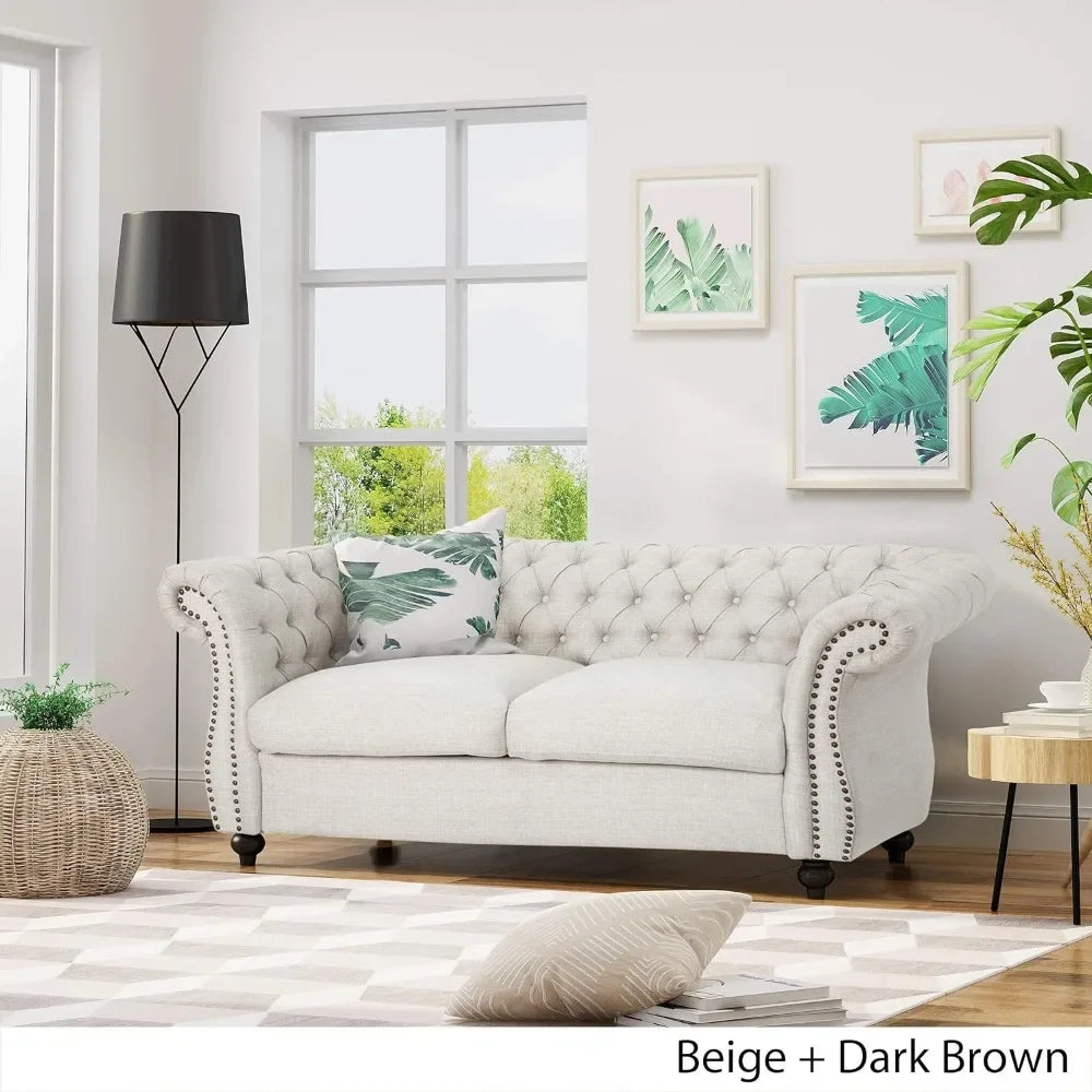 Chesterfield Loveseat Sofa Beige Modern Living Room Couch - Buy Home Furniture Online at FYHO