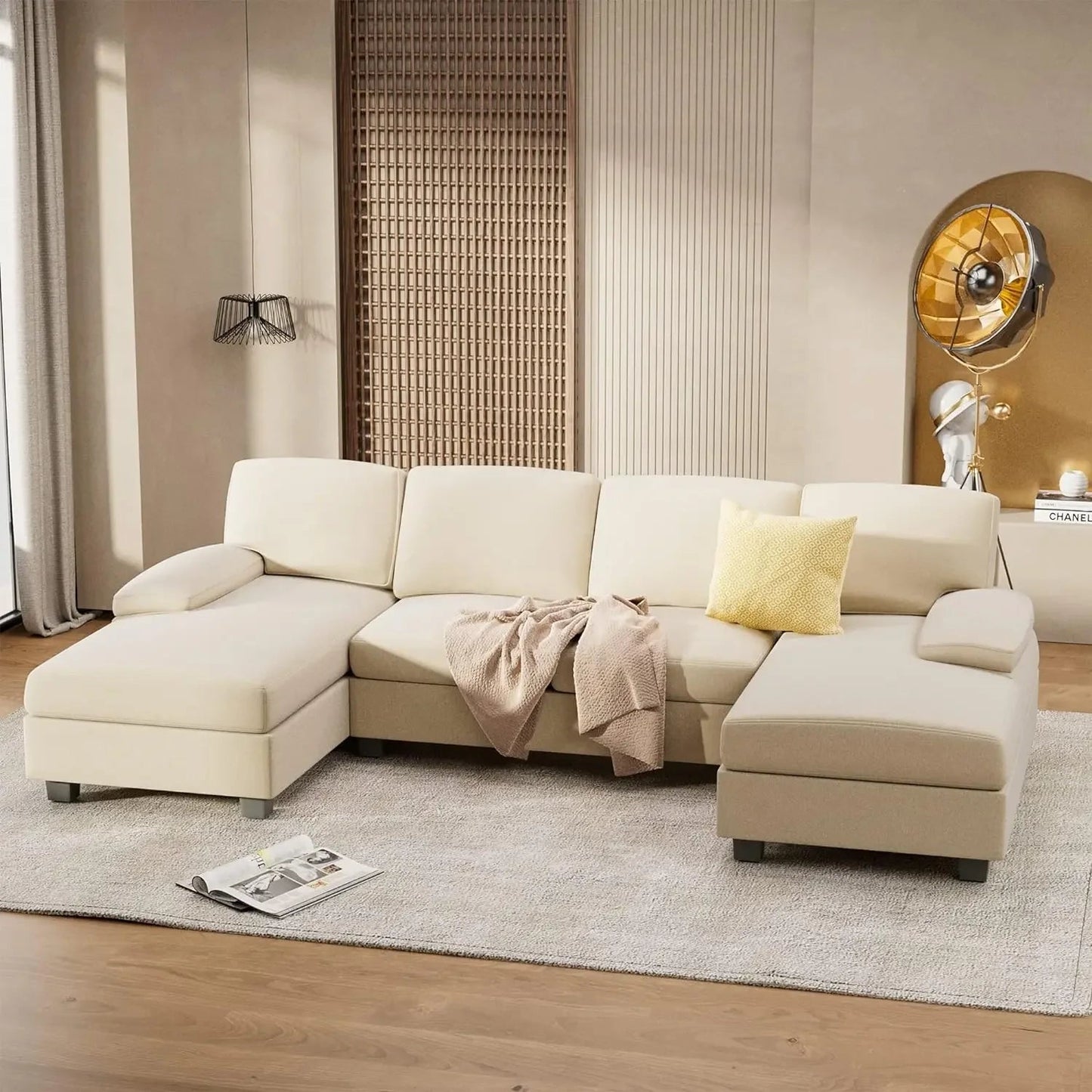 CozyBlend Modern Linen Grey Sofa | Double Chaise Sectional - Buy Home Furniture Online at FYHO