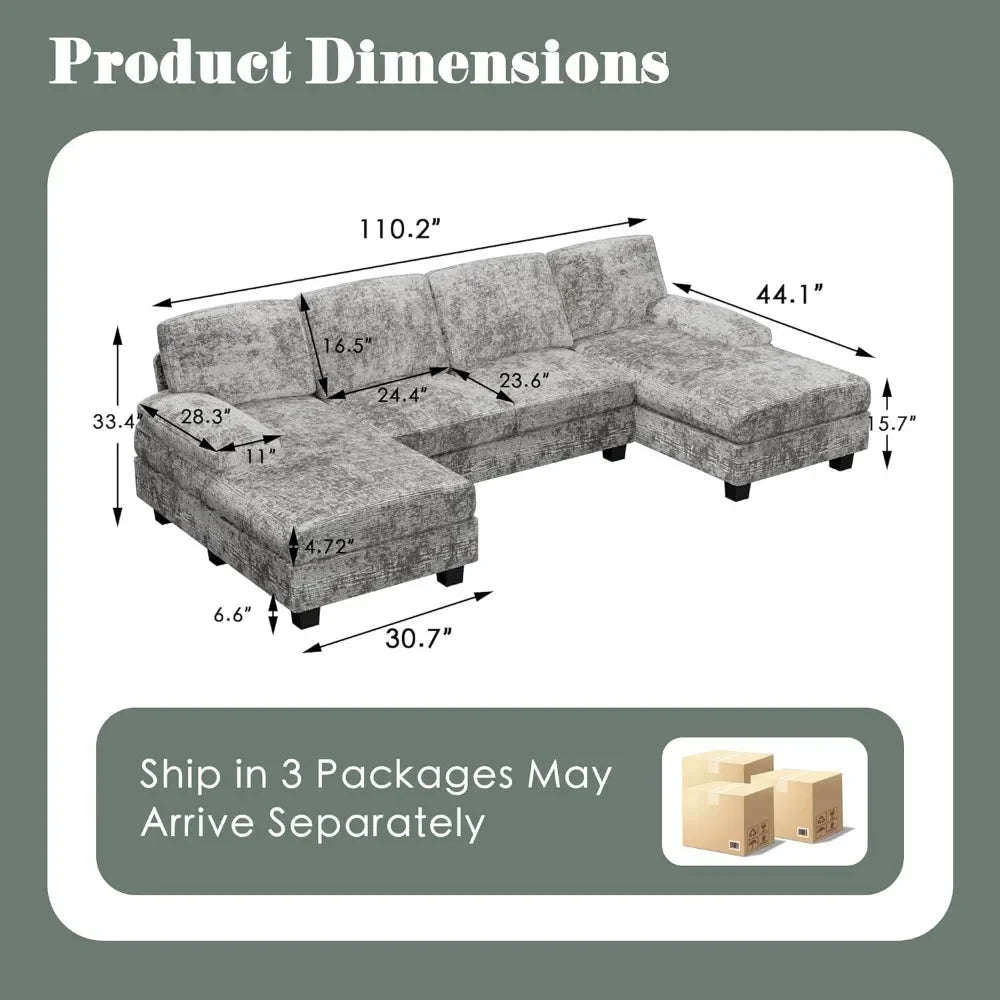 CozyBlend Modern Linen Grey Sofa | Double Chaise Sectional - Buy Home Furniture Online at FYHO