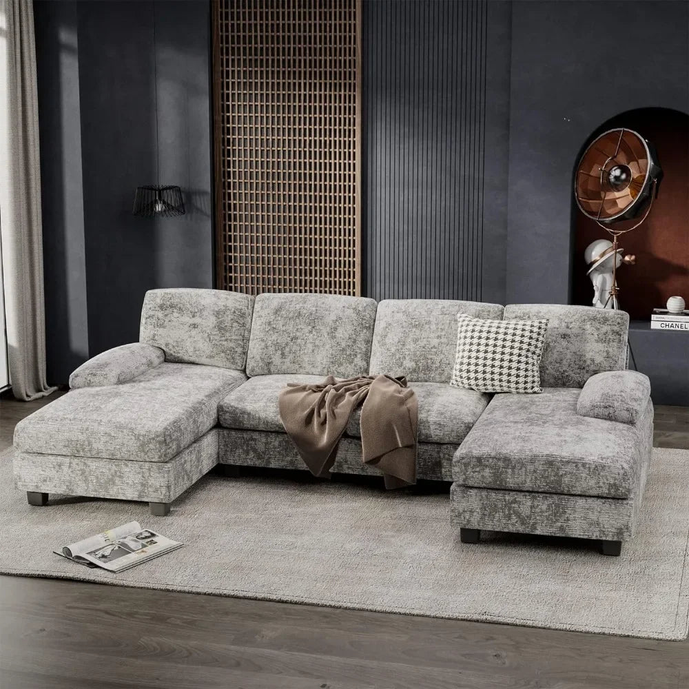 CozyBlend Modern Linen Grey Sofa | Double Chaise Sectional - Buy Home Furniture Online at FYHO