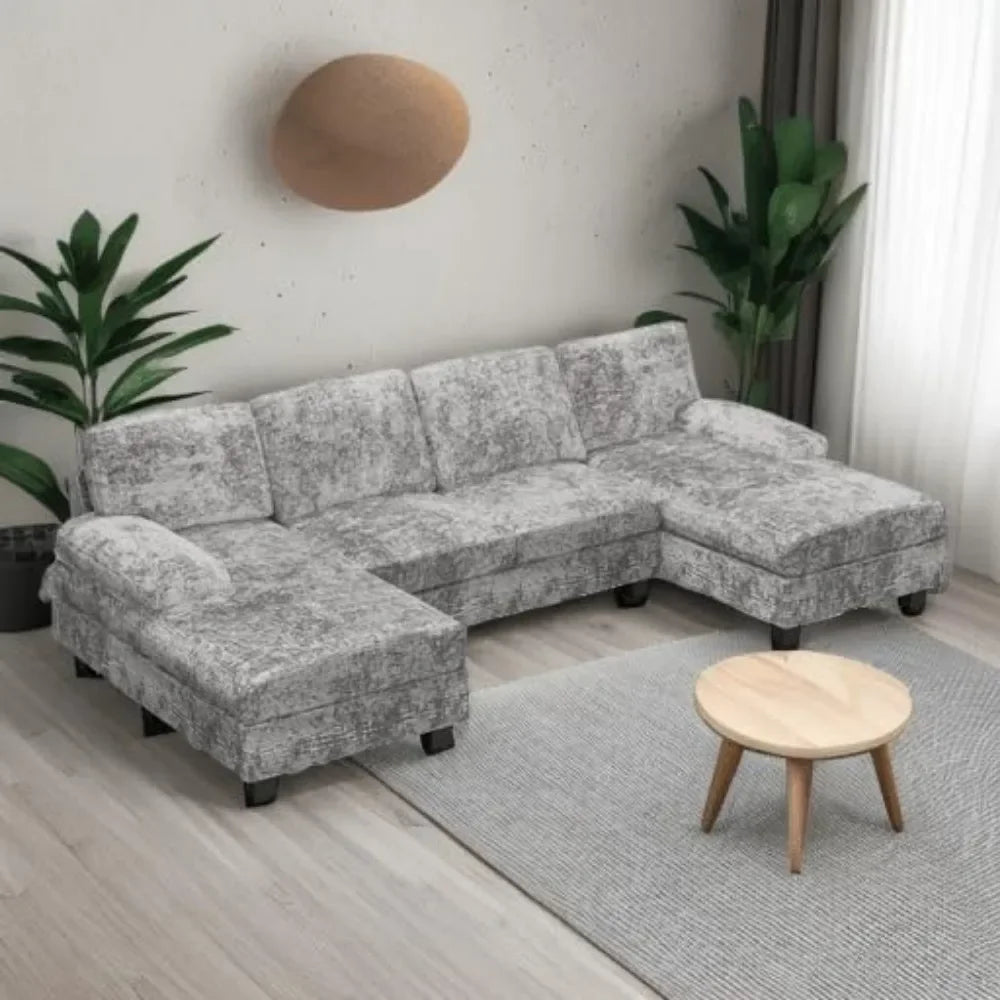 CozyBlend Modern Linen Grey Sofa | Double Chaise Sectional - Buy Home Furniture Online at FYHO