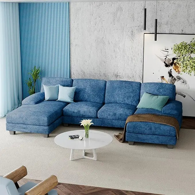 CozyBlend Modern Linen Grey Sofa | Double Chaise Sectional - Buy Home Furniture Online at FYHO