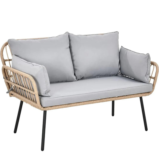 CozyBreeze Patio Sofa Modern Wicker Rattan Outdoor Loveseat - Buy Home Furniture Online at FYHO