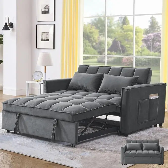 DreamFold 3-in-1 Convertible Pull-Out Velvet Sleeper Sofa Bed - Buy Home Furniture Online at FYHO