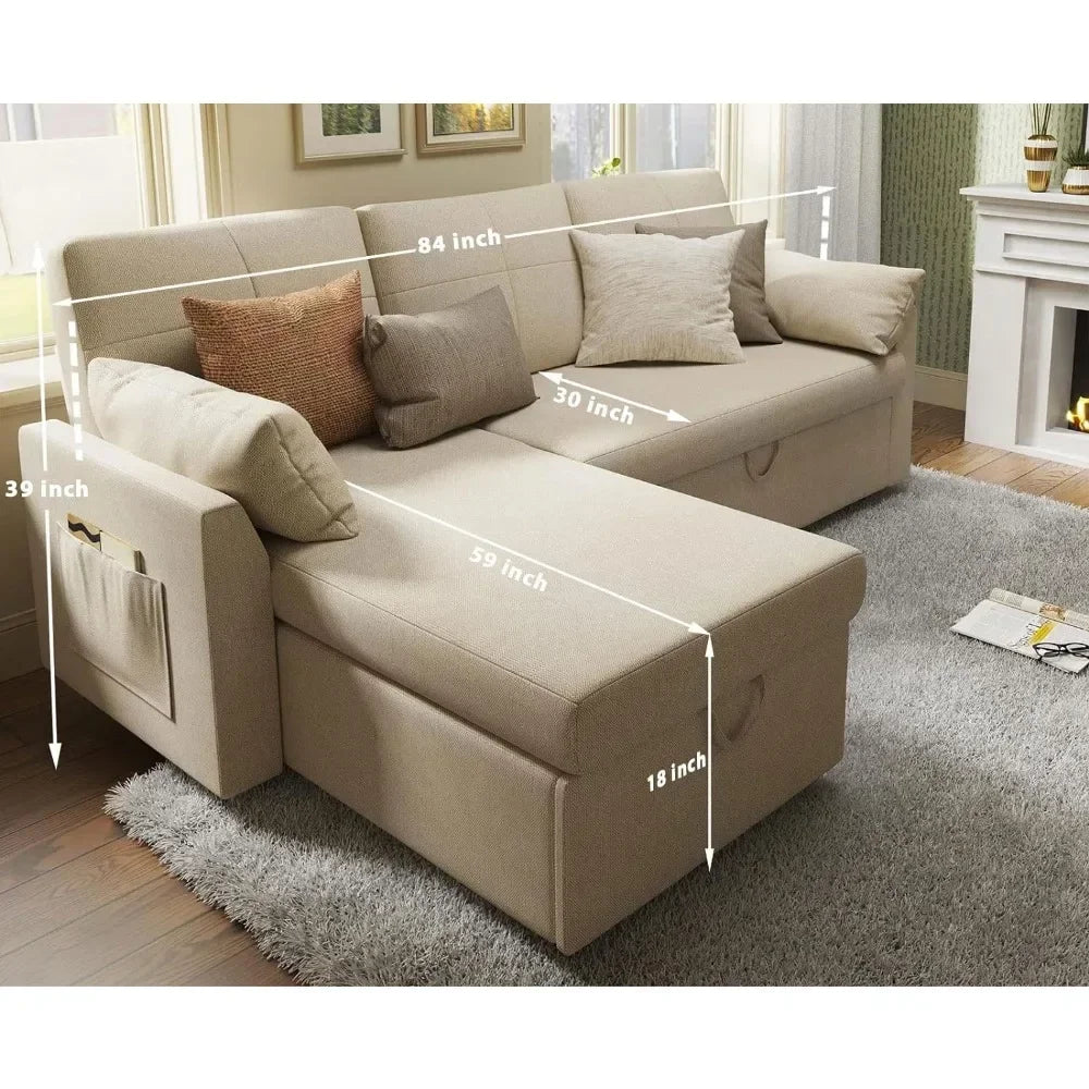 DreamSleeper Modern Convertible Sofa Bed with Storage Chaise - Buy Home Furniture Online at FYHO