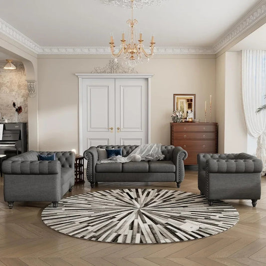 Eloran Grey Tufted Sofa Loveseat & Accent Chair 3-Piece Set - Buy Home Furniture Online at FYHO