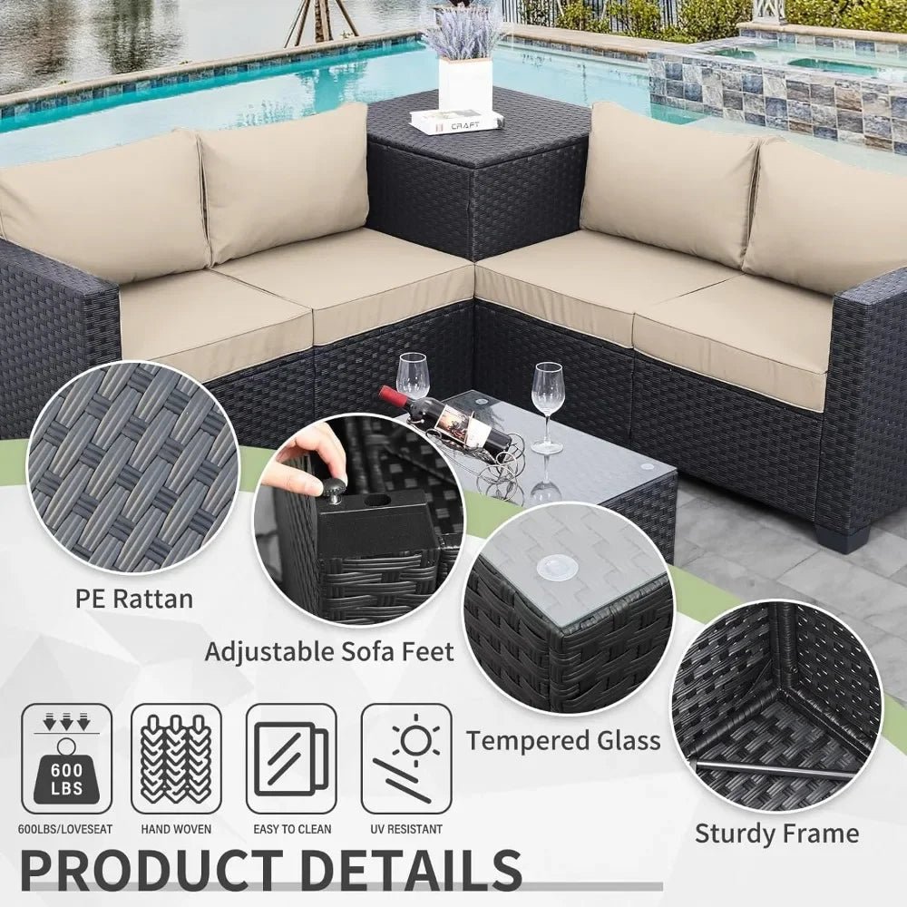 Galera Rattan Sofa Set & Table Outdoor Patio Sectional Couch - Buy Home Furniture Online at FYHO