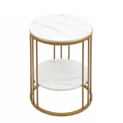 GoldVein 2-Tier White Marble Side Table Round Sofa End Table - Buy Home Furniture Online at FYHO