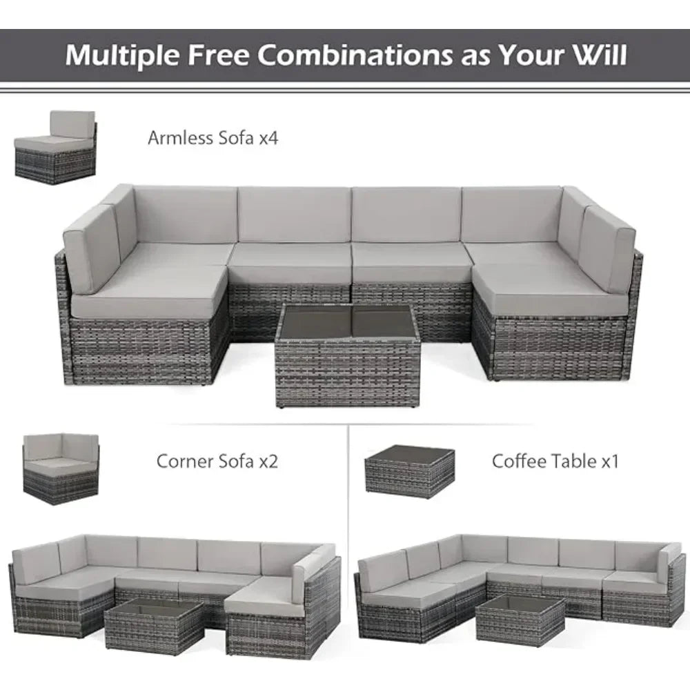 Jovira Wicker Sofa Set Modular Outdoor Patio Sectional Couch - Buy Home Furniture Online at FYHO