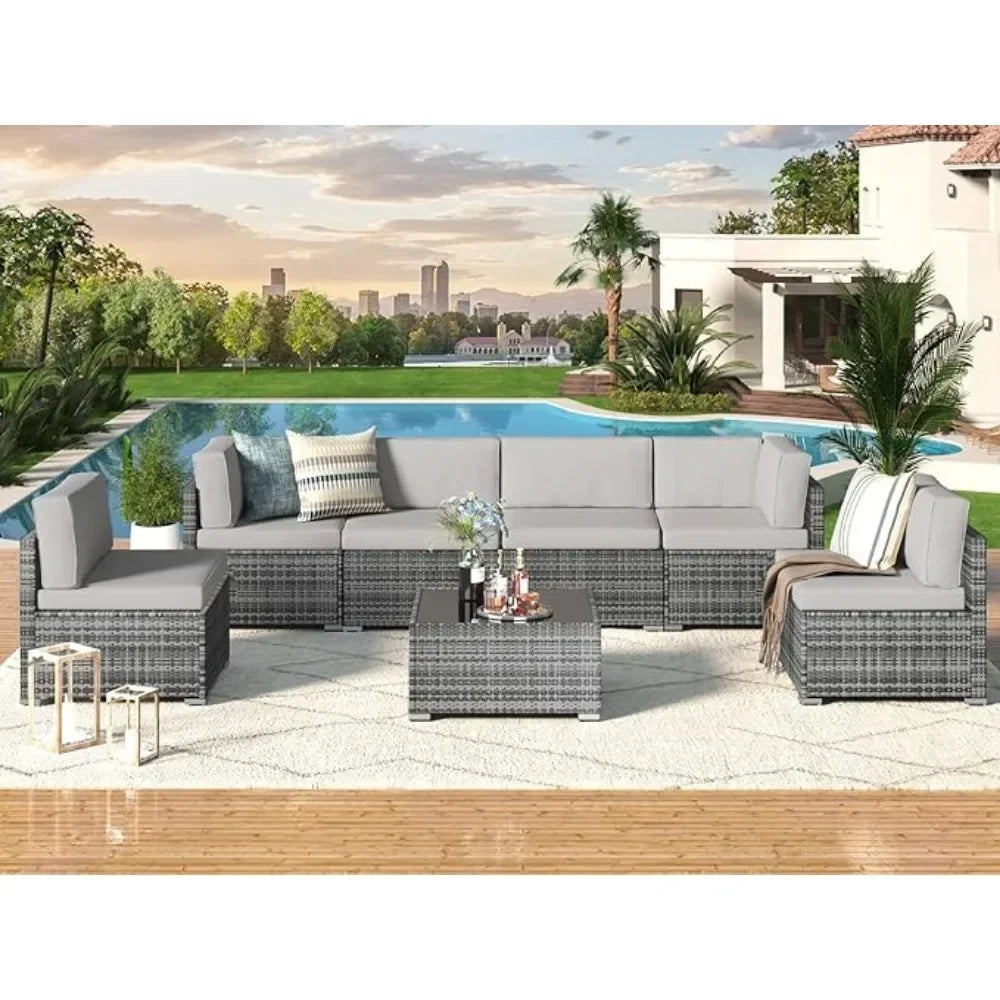 Jovira Wicker Sofa Set Modular Outdoor Patio Sectional Couch - Buy Home Furniture Online at FYHO