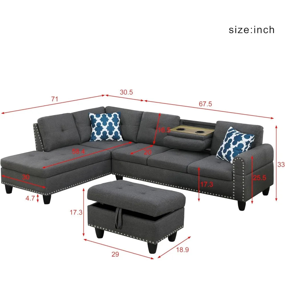 RelaxScape Modern Sofa 98" L-Shaped Couch Ottoman Storage - Buy Home Furniture Online at FYHO