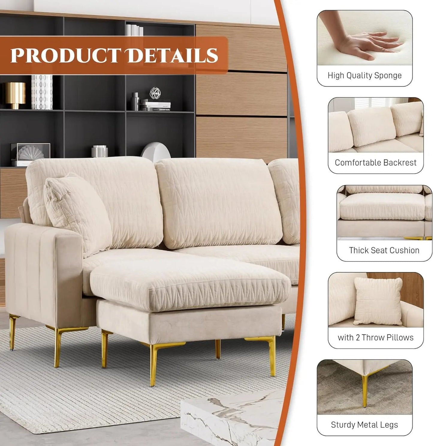 Sereny Velvet U-Shaped Sectional Sofa Chaise Ottoman Couch - Buy Home Furniture Online at FYHO