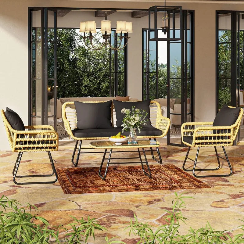 SunHaven 4-Piece Wicker Outdoor Patio Sofa, Chair & Table Set - Buy Home Furniture Online at FYHO