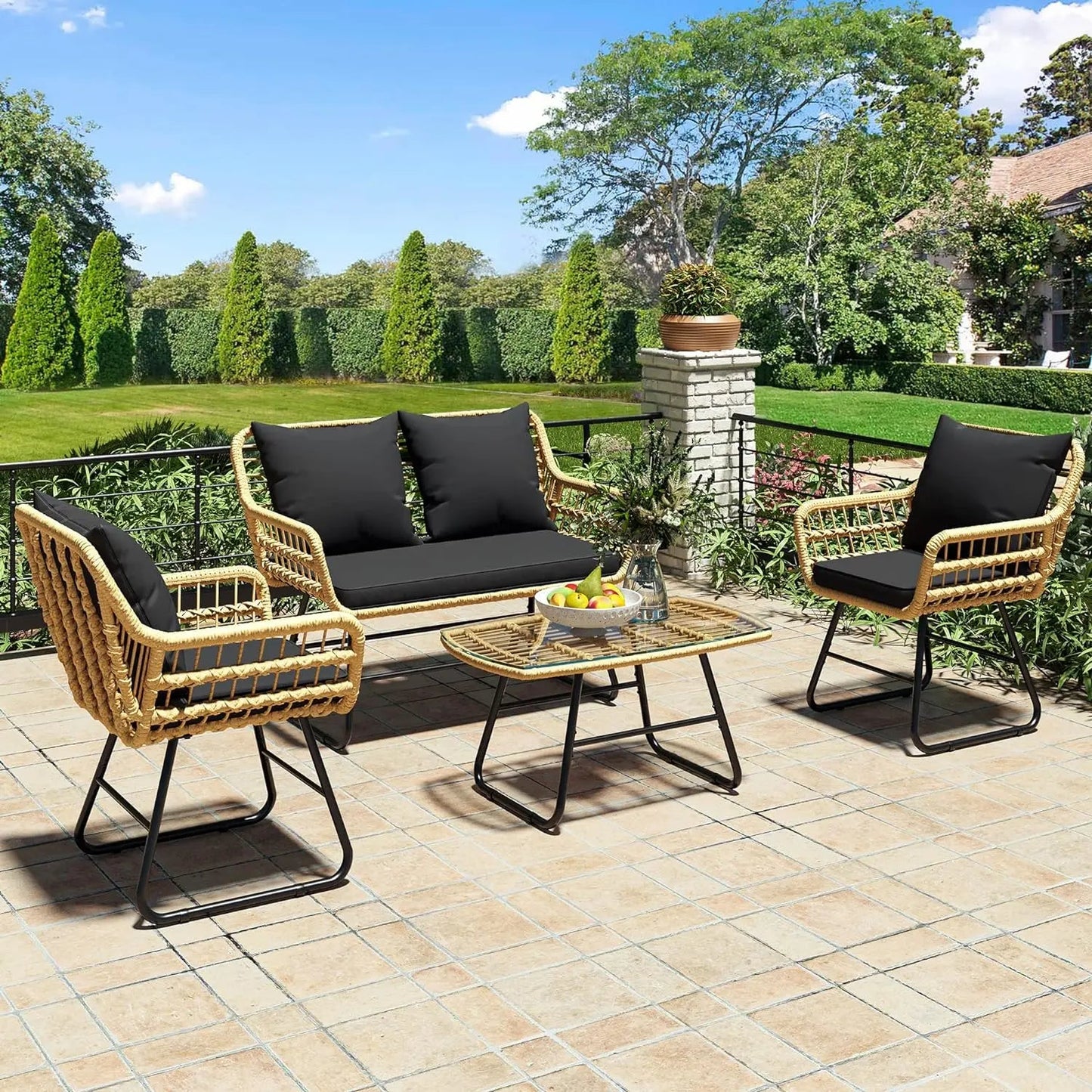 SunHaven 4-Piece Wicker Outdoor Patio Sofa, Chair & Table Set - Buy Home Furniture Online at FYHO