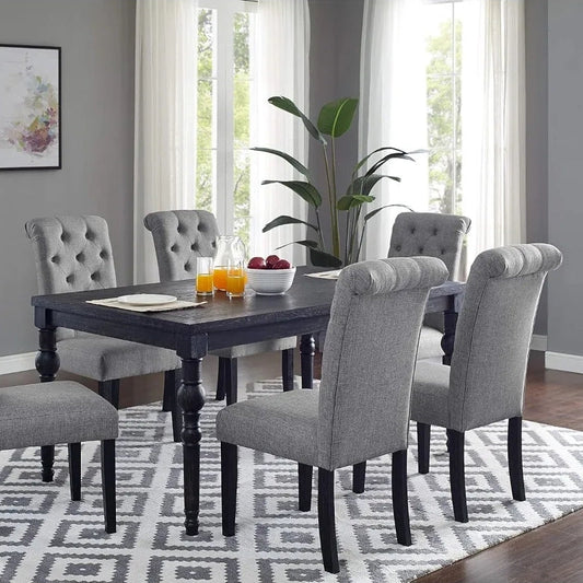 TimelessDine | Dark Wood Dining Table & 6 Upholstered Chairs - Buy Home Furniture Online at FYHO