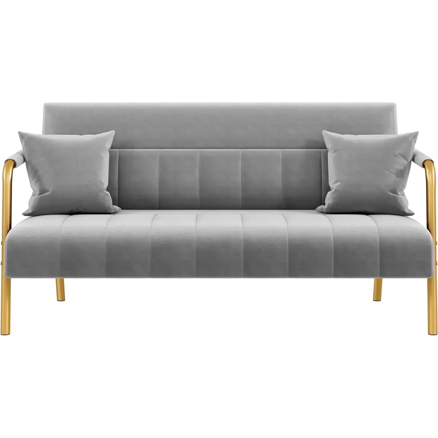 VeLove Modern Velvet Loveseat 2-Seater Sofa Gold Metal Arms