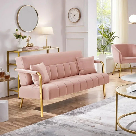 VeLove Modern Velvet Loveseat 2-Seater Sofa Gold Metal Arms - Buy Home Furniture Online at FYHO