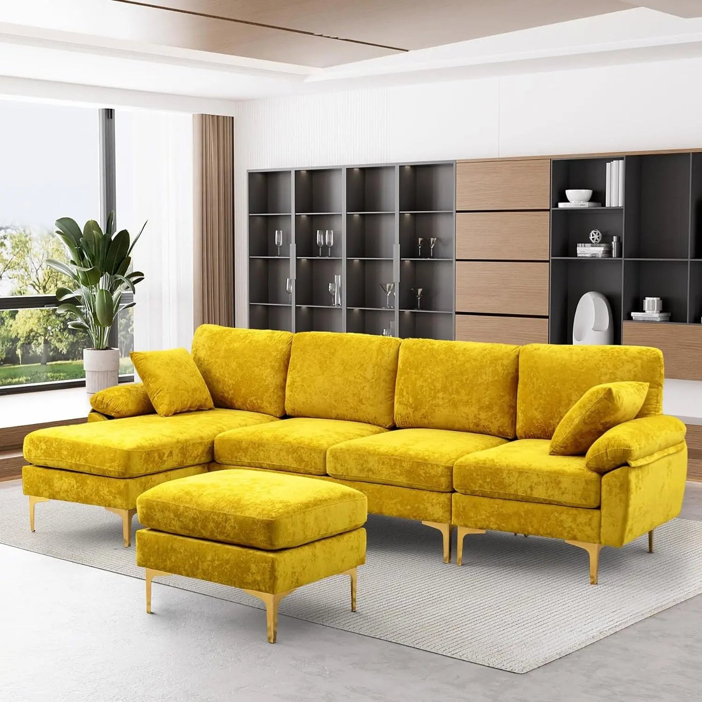 Verano Velvet U-Shaped Sectional Sofa Chaise Ottoman Couch - Buy Home Furniture Online at FYHO