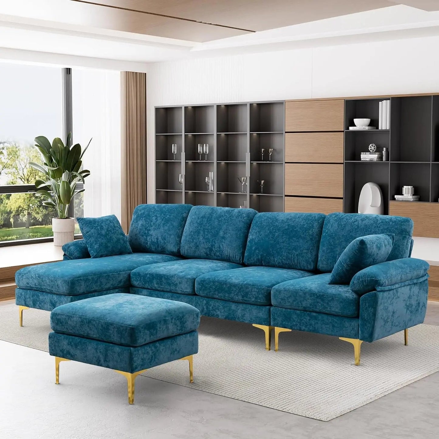 Verano Velvet U-Shaped Sectional Sofa Chaise Ottoman Couch - Buy Home Furniture Online at FYHO