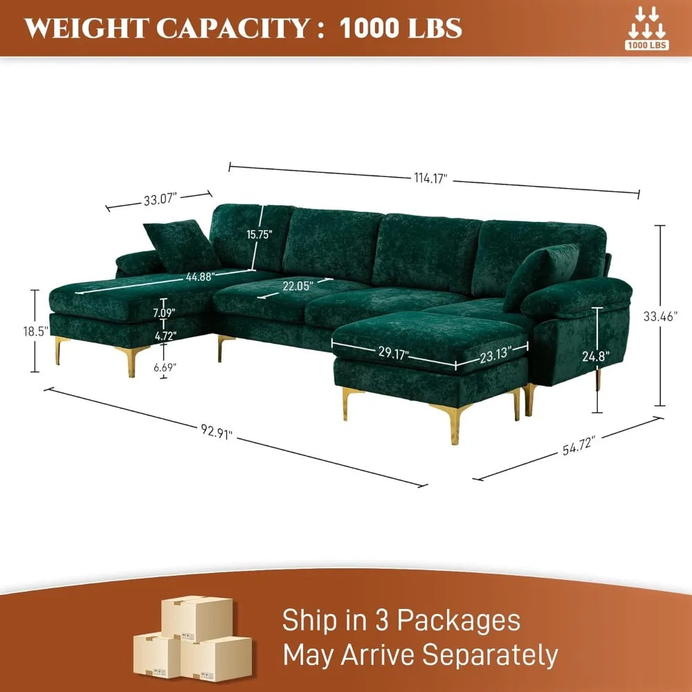 Verano Velvet U-Shaped Sectional Sofa Chaise Ottoman Couch - Buy Home Furniture Online at FYHO