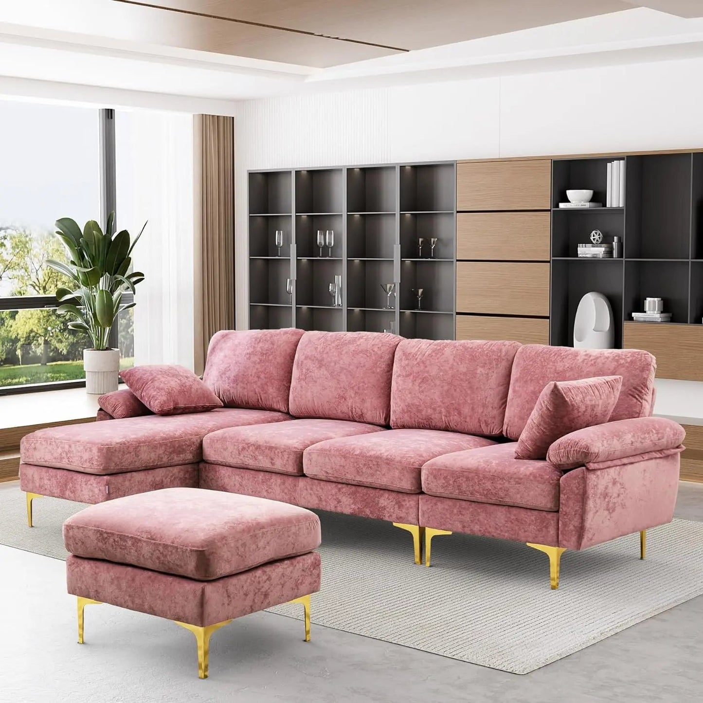 Verano Velvet U-Shaped Sectional Sofa Chaise Ottoman Couch - Buy Home Furniture Online at FYHO