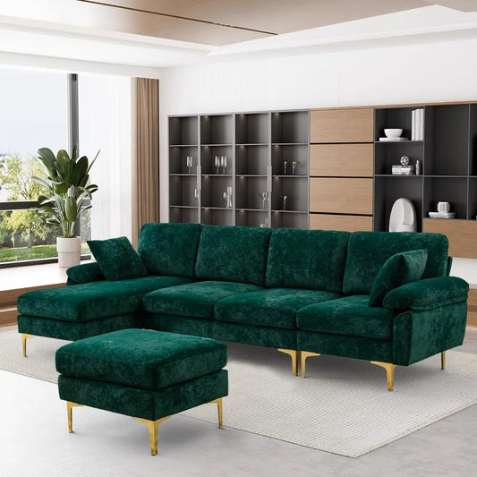 Verano Velvet U-Shaped Sectional Sofa Chaise Ottoman Couch - Buy Home Furniture Online at FYHO