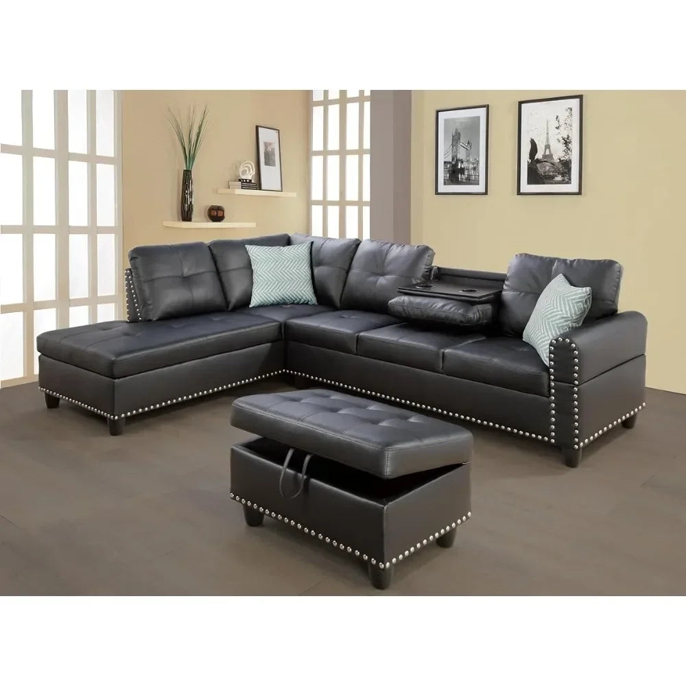 VersaLounge Reversible L-Shaped Sectional Sofa with Ottoman - Buy Home Furniture Online at FYHO